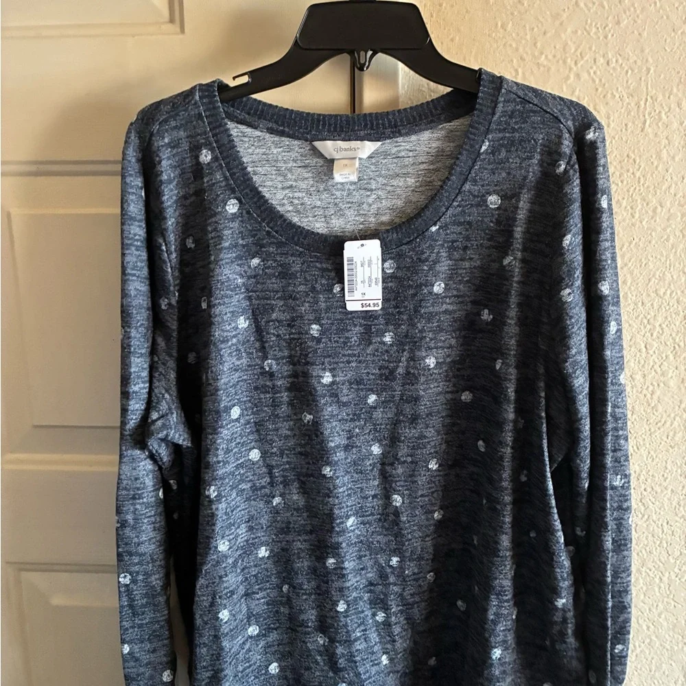 CJ Banks Navy and White Polka Dot Top - Picture 1 of 3